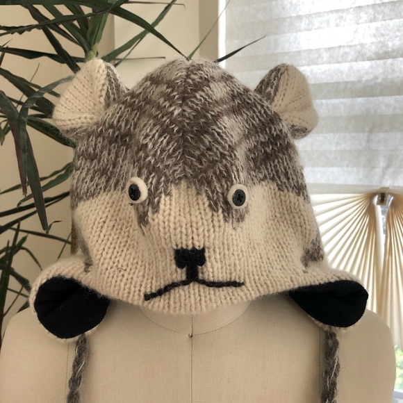 Fleece Lined Wolf Knit Earflap Hat with Tassels - Picture 1 of 3